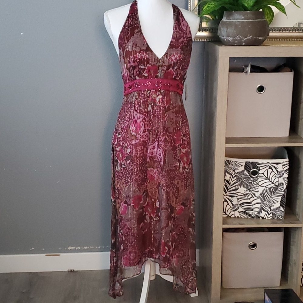 Eliza J floral silk embroidered halter dress